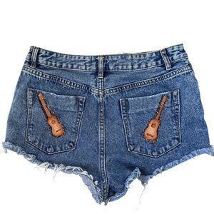 Mahina Classic Blue Jean Shorts with Ukulele patches